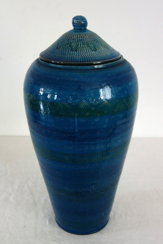 Image 1 of Large covered ceramic vase in the Bitossi style, Italy, 1970s