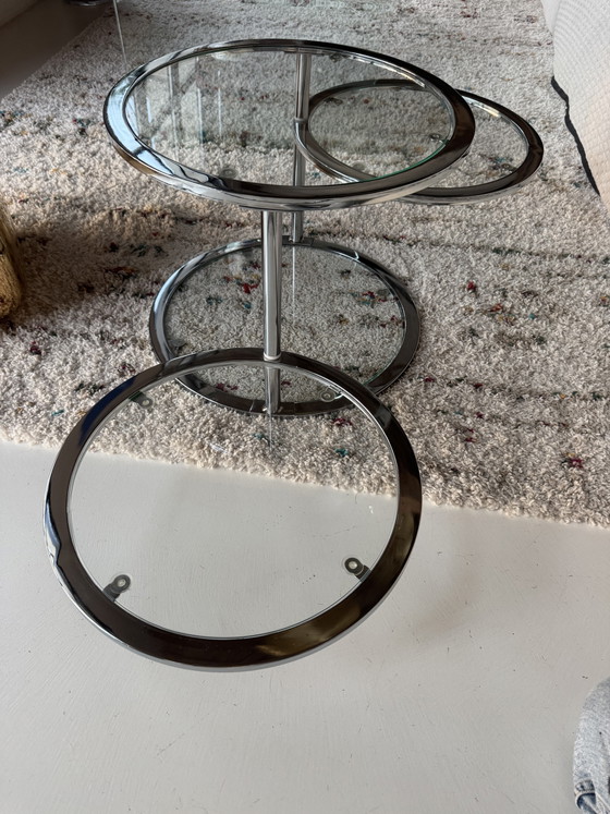 Tavolino da caffè rotondo pieghevole vintage in cromo – Tavolini da caffè, Chrome, Glass (photo 5 of 15)
