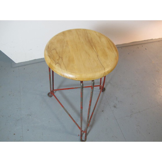 Image 1 of Industrial stool in birchwood and steel, Jan VAN DER TOGT - 1930s