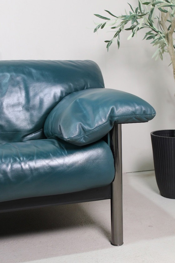 Image 1 of Divano vintage in pelle blu di design italiano