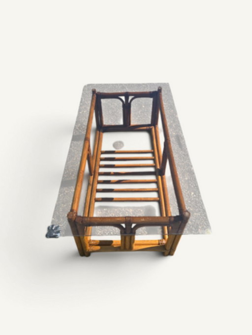 Vintage Rattan and Bamboo Coffee Table with Smoked Glass Top – salontafels (photo 2 of 5)