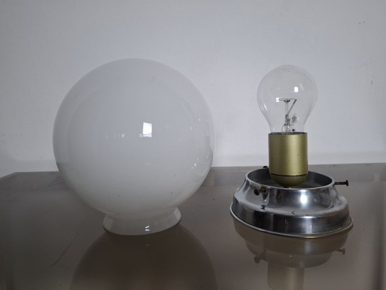 Kleiner 60er Jahre Kugel-Kronleuchter, Pendelleuchten, Glas, Chrom, Silber (Foto 6 von 7)
