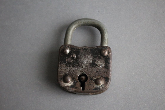 Image 1 of Old padlock, barn lock with key, shackle lock, working