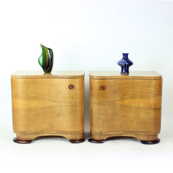 Art Deco Bedside Tables by Jindřich Halabala for UP Závody, 1930s, Nightstands, Wood, Brown (photo 17 of 17)