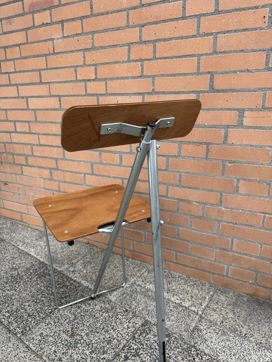 Vintage Minimalist Klapstoel / Architectenstoel – Modern Design – Fauteuils, Chrome, Wood (photo 6 of 15)