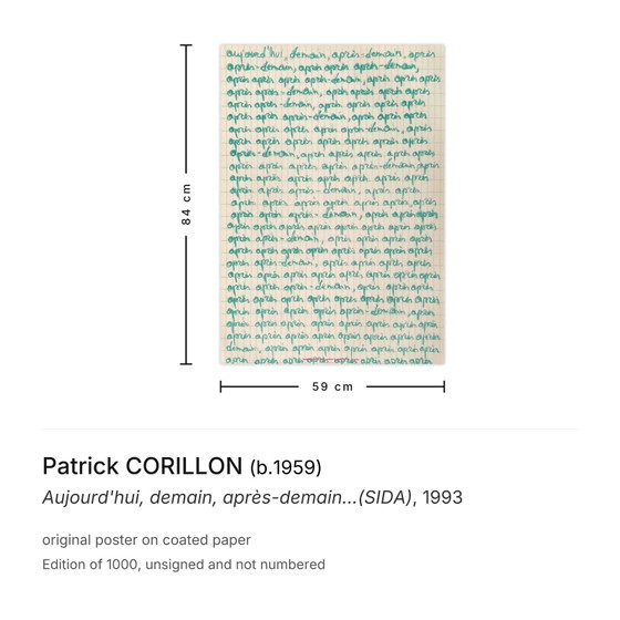 Image 1 of Patrick Corillon Oggi, domani, dopodomani... (AIDS) Manifesto 1993