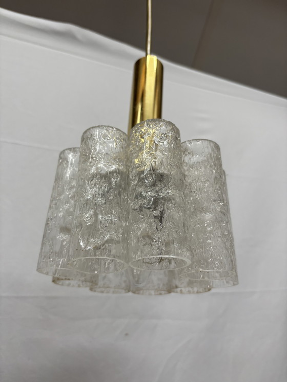 Image 1 of 2 suspensions vintage Doria Leuchten, tubes en verre glacé '60/'70