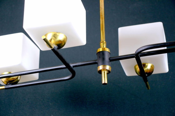 Image 1 of Coppia D'Appliques Doppie Nere e Ottone, Francia Mid-Century, Maison Arlus