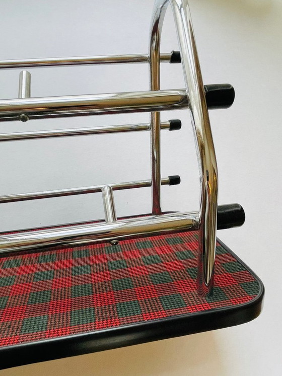 Coat Rack - Sleek Chrome, Red-Green Tartan - Mid-Century Flair, 1960s (photo 9 of 17)