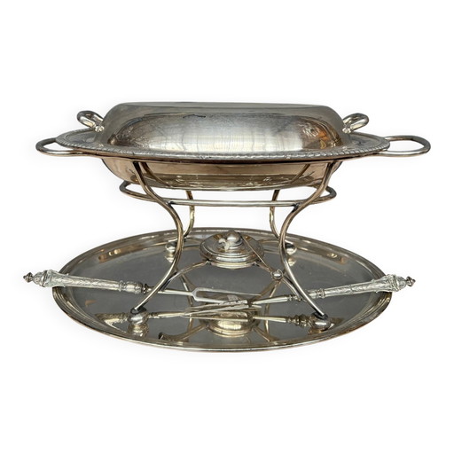 Antieke verwarmingsplaat van verzilverd metaal "CRESCENT SILVER MFG CO." – keukenaccessoires