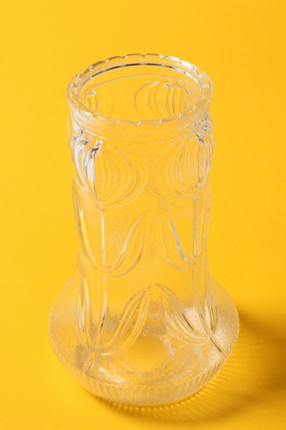 Image 1 of Vintage Pressed Glass Vase / Mid-Century Floral Pattern / Glass Union / Czech Republic / 1960s