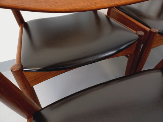 Image 1 of Set of 6 vintage Danish Scandinavian chairs by Aerthoj Jensen & Molholm in teak and skai from the 1960s