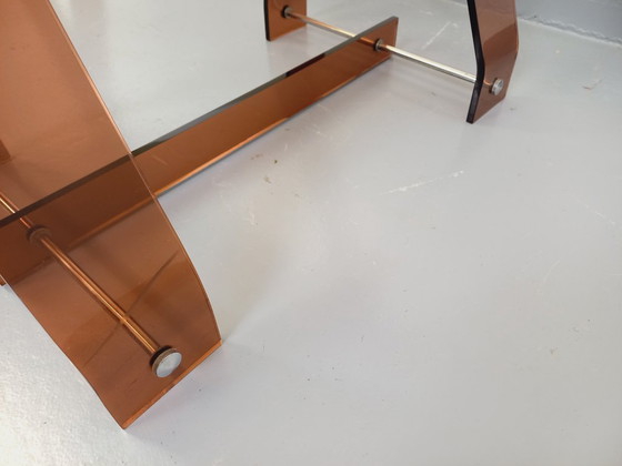 Image 1 of Scrivania vintage di Marcello Gacita e Pierre Tiberi per Rodet in vetro fumé, plexiglass e metallo cromato degli anni &#39;70