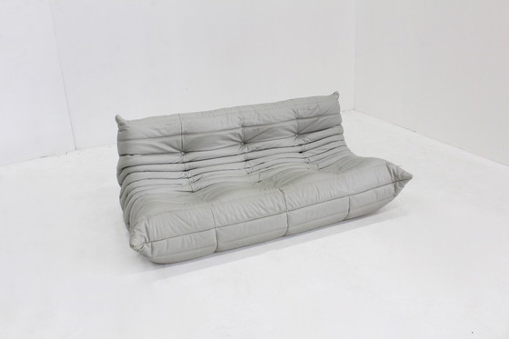 Image 1 of Vintage Togo Ligne Roset 3 seater sofa gray leather by Michel Ducaroy