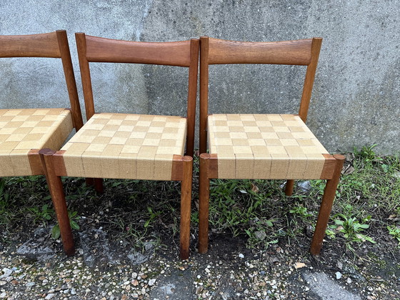Image 1 of Scandinavian chairs in wood and webbing, 1960s design
