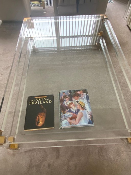 Perspex with brass large coffee table