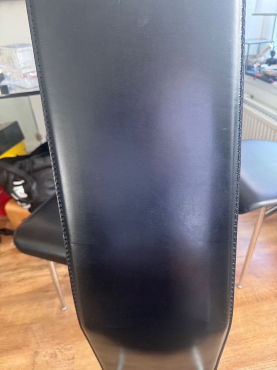 Image 1 of Dining Chairs in Black Leather by Giancarlo Vegni for Fasem, Italy, 1980s, Set of 4