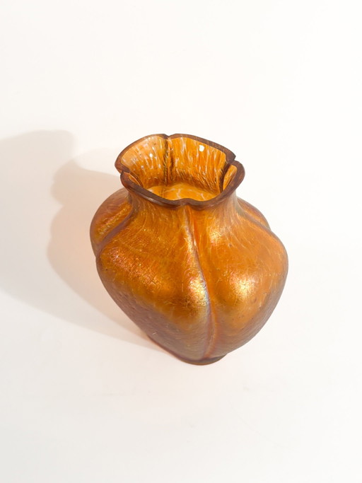 1950s Loetz Iridescent Pink and Orange Glass Vase – vazen (photo 2 of 12)