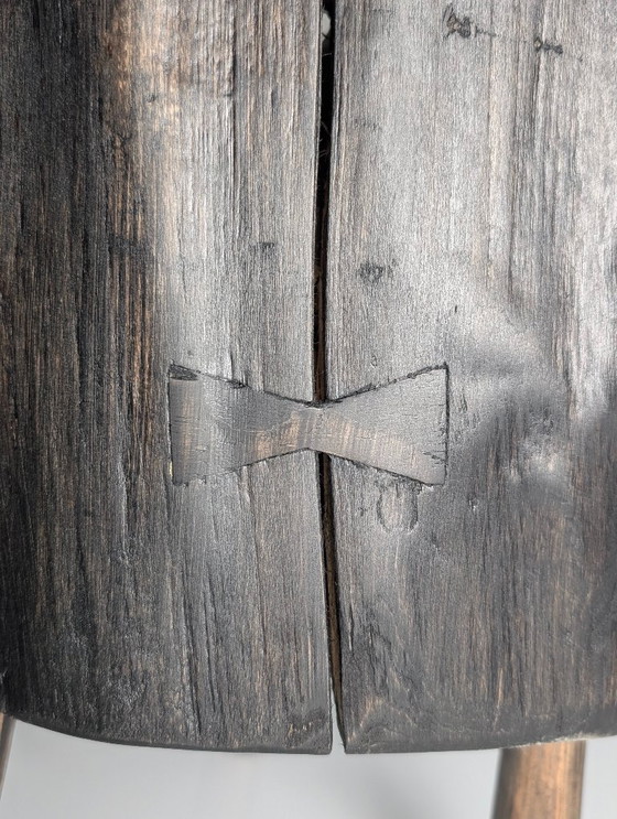 Image 1 of Black Ebonized Wabi-Sabi Wood Stool with Butterfly Joints