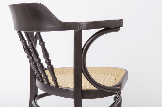 Pair of Bentwood Armchairs, Black Beechwood & Vienna Cane Seats, 1990s Vintage Chairs, Mid-Century Style (photo 10 of 12)