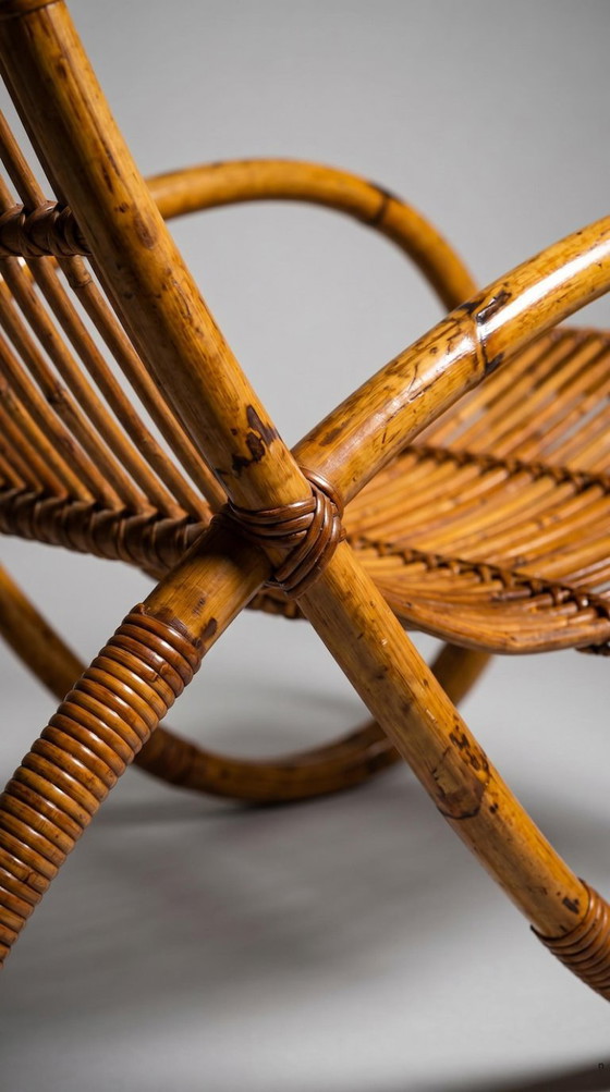 Image 1 of Poltrona lounge vintage in rattan, poltrona d'accento in canna di bambù, intrecciata in stile boho