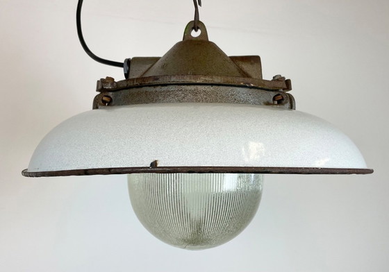 Image 1 of Industrial Grey Enamel Factory Pendant Lamp in Cast Iron from Zaos, 1960s