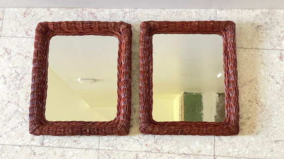 Image 1 of Coppia di specchi vintage in rattan