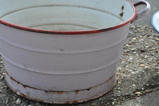 Witte emaille emmer, jaren 50 – Bucket tassen, Vintage (photo 2 of 4)