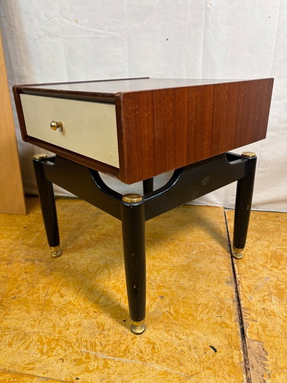 Image 1 of Mid-Century Retro Vintage Teak Side Table by G Plan – Librenza “White China” Range 1950  Designed by E. Gomme • Tola & Black Leg