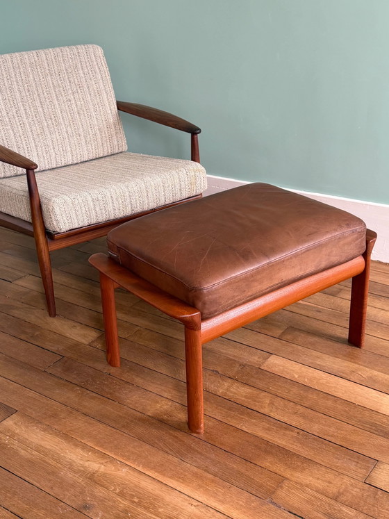 Pouf vintage scandinavo in teak e pelle. – Poggiapiedi e pouf, Leather, Scandinavian (photo 7 of 9)