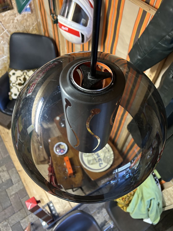 Image 1 of Lampada a sospensione vintage anni '70, stile spaziale, grigio-arancio