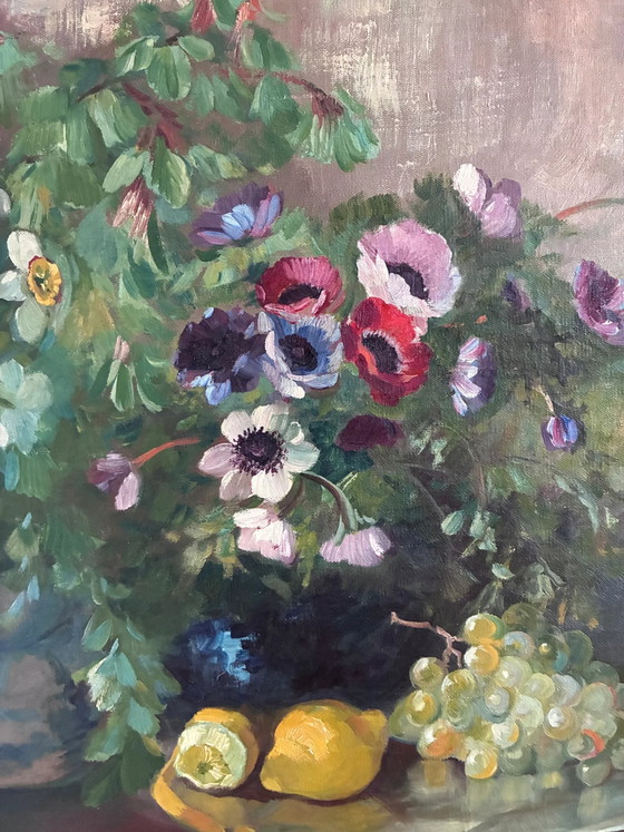 Large vintage original floral still life painting with fruit – Paintings & Drawings, Wood, Canvas (photo 8 of 21)