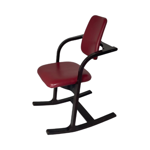 Peter Opsvik - Varier - Actulum - Ergonomisch geformter Schaukelstuhl - Rote Lederpolsterung und Holzrahmen - Mehrere im Lager