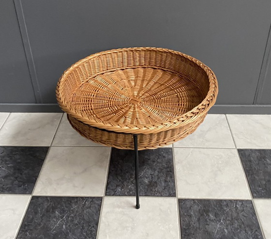 Image 1 of Wicker round magazine basket 1970s