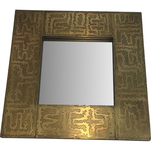 Miroir vintage en laiton, France 1970