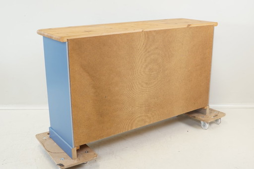 Vintage blue sideboard with 4 drawers and 2 doors - Scandinavian suede style 1960