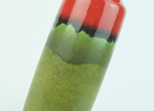 1960-70s Vintage Scheurich Vaas Model 206-27 Rood Zwart en Mat Groen