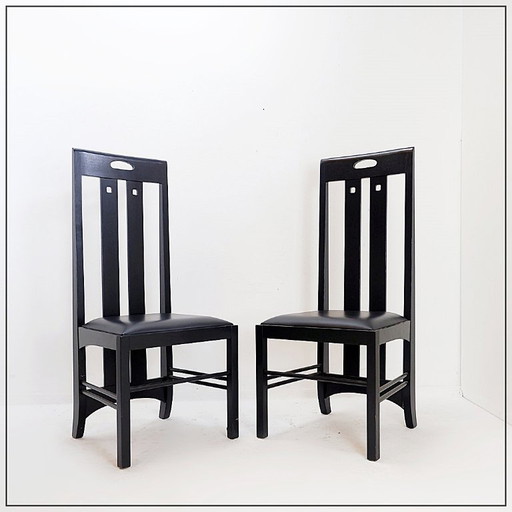 Pair of "Ingram" high-back chairs by Charles Rennie Mackintosh for Cassina, 1980s