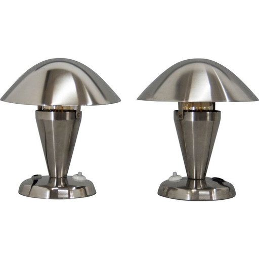 Paar alte "Bauhaus"-Tischlampen aus vernickeltem Stahl, 1930