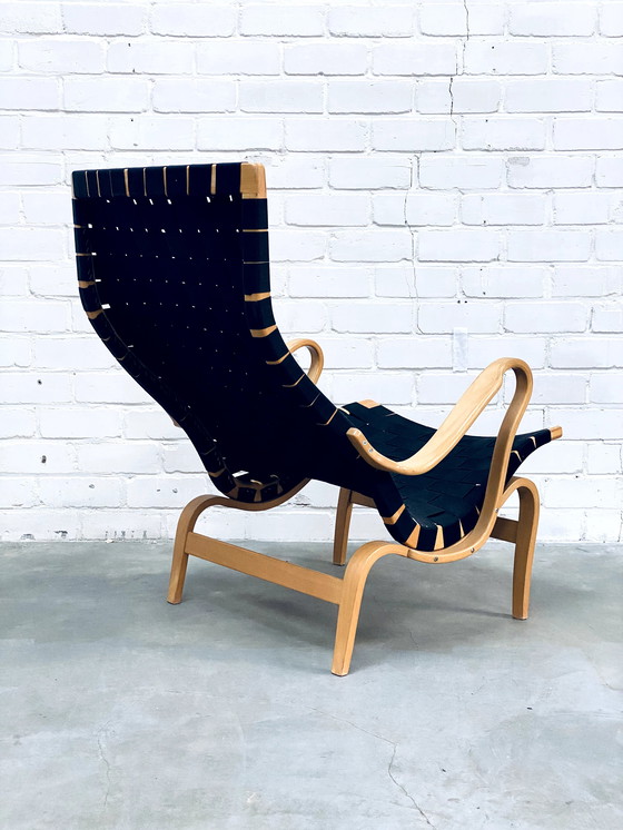 Image 1 of Bruno Mathsson | Set Of Vintage Lounge Chair With Ottoman | Pernilla Series | Black Canvas