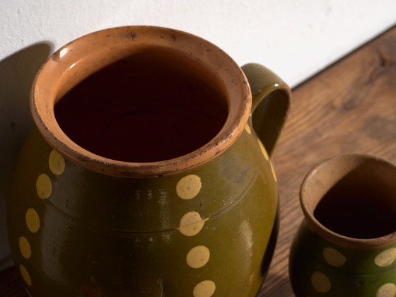 Pair of Vintage Glazed Ceramic Jugs, Central Europe, circa 1930, Crockery, Red (photo 2 of 10)