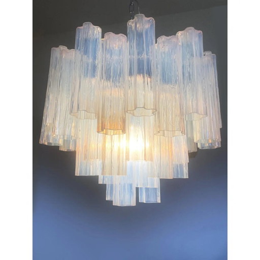 Contemporary Opal “Tronchi” Murano Glass Chandelier in Venini Style