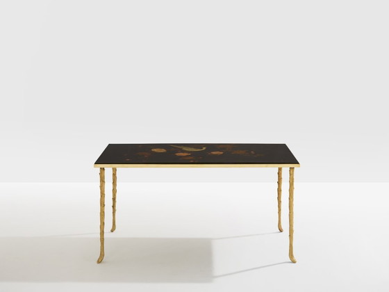 Image 1 of Maison Baguès bamboo brass chinese lacquered small coffee table 1950s