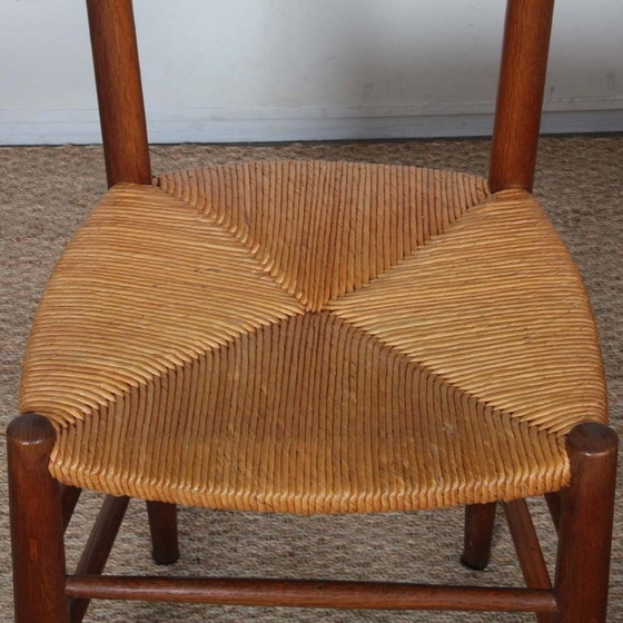 Image 1 of Set of 4 straw-seated wooden chairs, French work, 1950