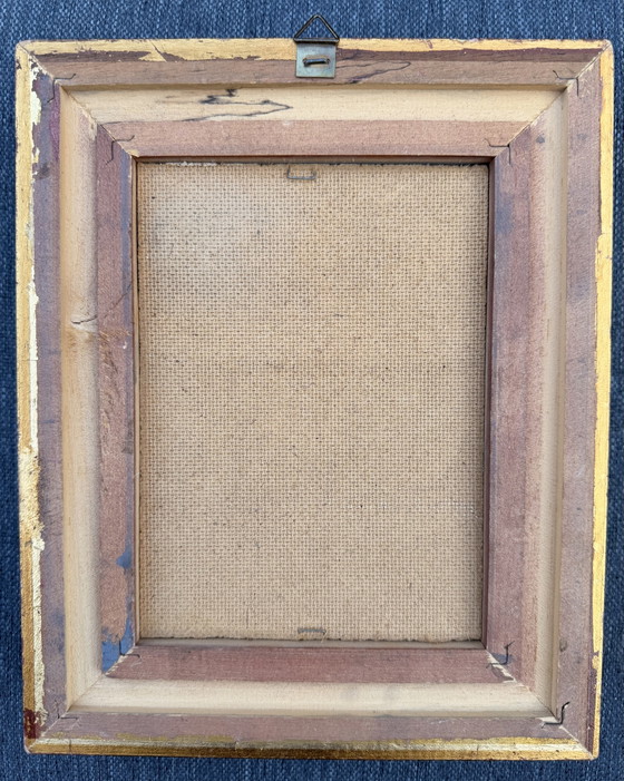Image 1 of Vintage Oud-Hollands winterlandschap in monumentale goudlijst - Olieverf op hardboard