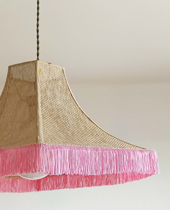 Decorazione vintage da appendere in juta e frange rosa – Lampade a sospensione, Rattan (photo 3 of 7)