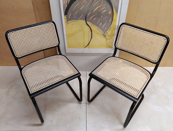 Image 1 of ALIVARMVSEVM 104. SET of 2 CESCA B32 Chairs (NEW) in Black Frame Limited Edition 