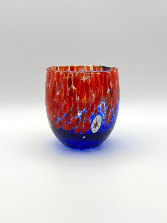 Image 1 of Set van 6 Venetiaanse glazen van geblazen glas met Murano-effect (murrine) in het glas verwerkt, handgemaakt in Italië.