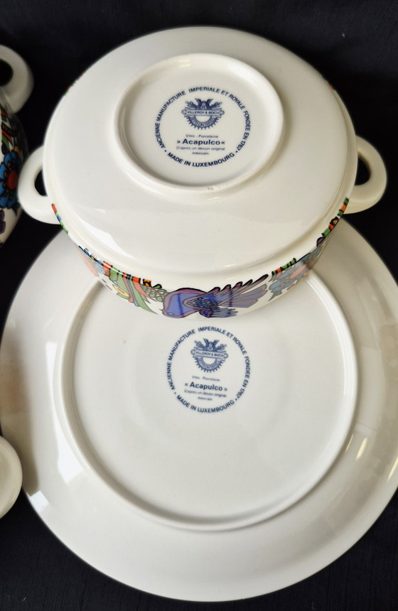 Image 1 of 6 tazze da zuppa + piattini Acapulco Villeroy & Boch con logo V&B blu