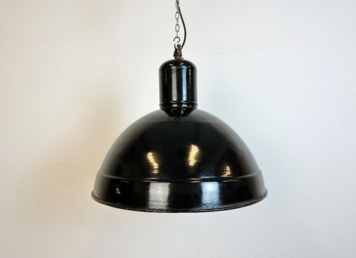 Industrial Black Enamel Factory Pendant Lamp, 1950s